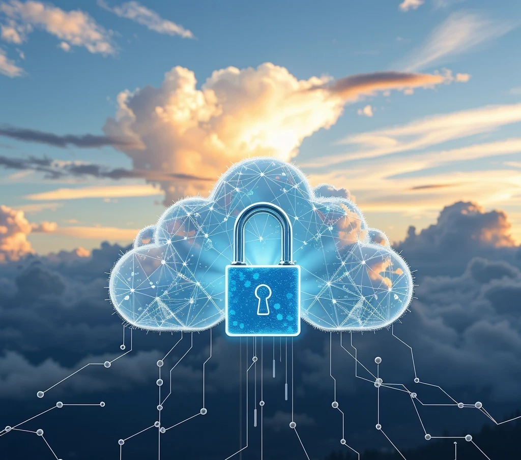 Visualisierung von Cloud-Sicherheit und Cloud-Computing, betont sichere Archivierung.